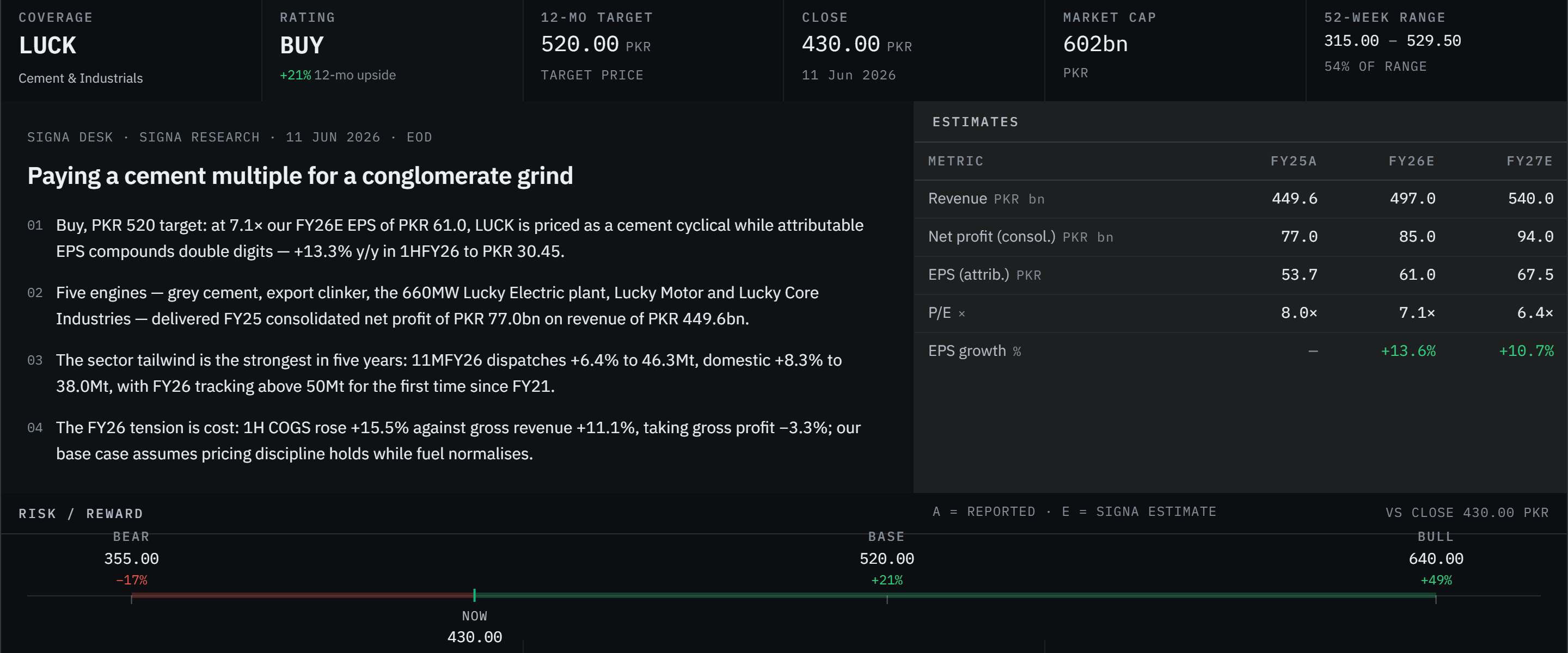 A First Asia Securities research note for Lucky Cement (LUCK), rated BUY